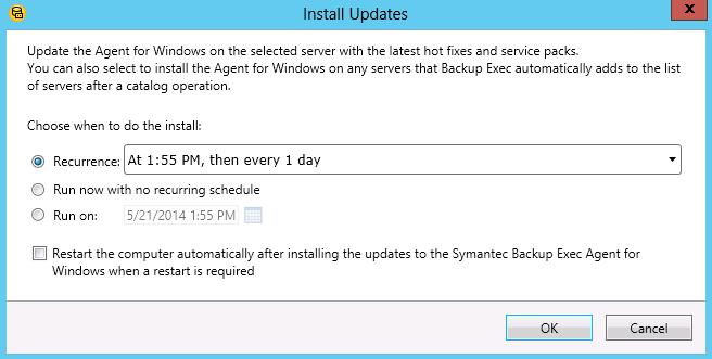 installed on the Backup Exec server Option to Run immediately or with a schedule LiveUpdate does