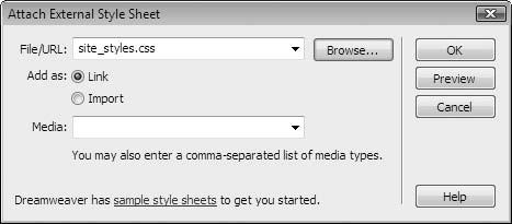 Using Styles In the Attach External Style Sheet window Click Browse.