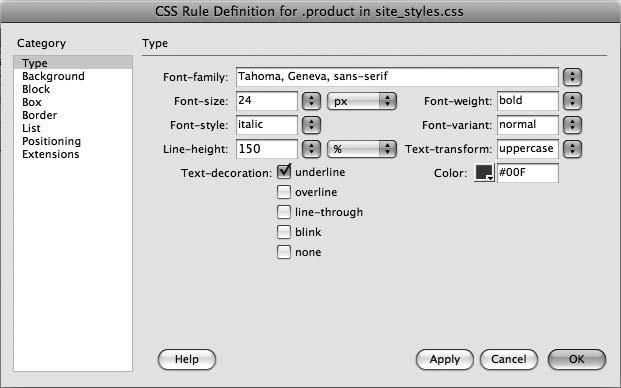 Text Formatting with CSS CSS Type Properties in the Rule Definition