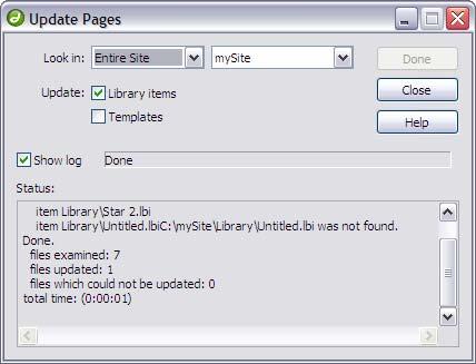 site with the current version of all library items. 1. Make sure the library item with which you want to update documents is open. 2. Select Modify > Library > Update Pages.