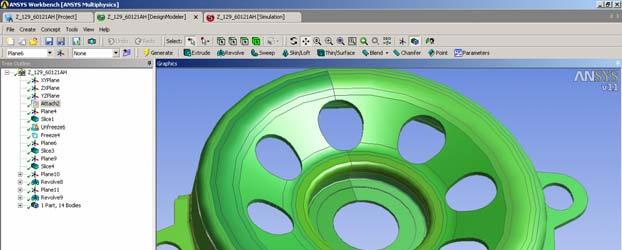 Fig.9: ANSYS DesignModeler: Modified ProE model. Fig.10: FEA model within ANSYS workbench environment.