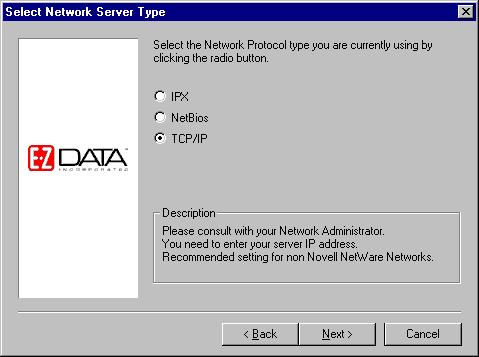 15. In the Database Information dialog box, use EZDATA as the Database Server Name and C: for the Database Location (these are the default settings).