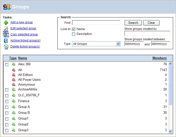 Managing Groups Groups are used to organise users into manageable units that can easily be moved around DMS.