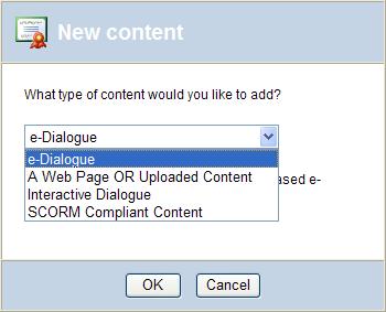 To Add new Content Click on the Add new content link. Select the content type from the drop down list and then click on the OK button.