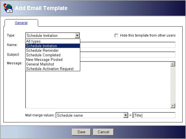 Existing email templates can be edited by clicking on the name and then the Edit link. If a template is black the security rights allow it to be edited and saved.