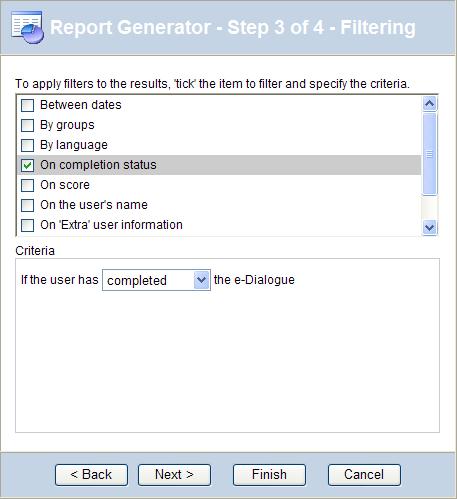 Report Generator - Step 2 - Questions All questions Selected questions Shows all questions in the report Show only selected questions in the report.
