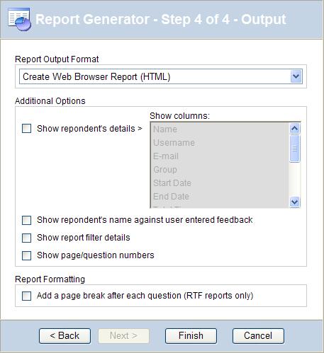 Report Generator - Step 3 - Filtering Between dates By groups By language On completion status On score On the user s name On extra user s information Auto Filter Shows data for only those users who