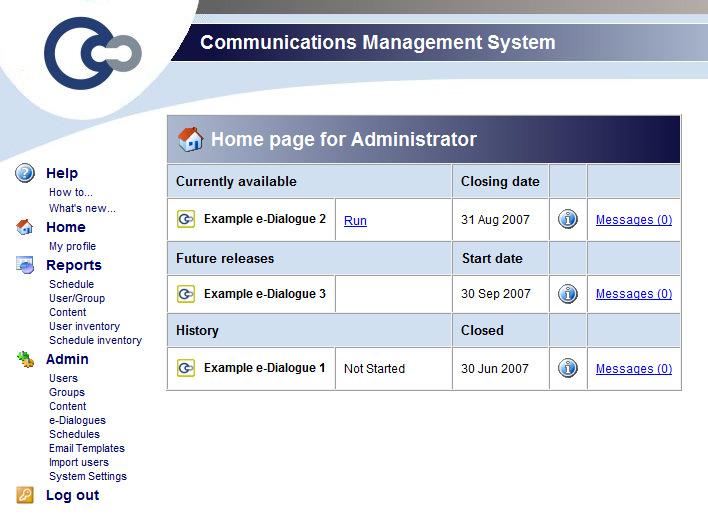 Overview Once logged in, a page similar to the one shown below will be displayed. The colour scheme will vary depending on your company s website style, but the basic screen layout remains the same.