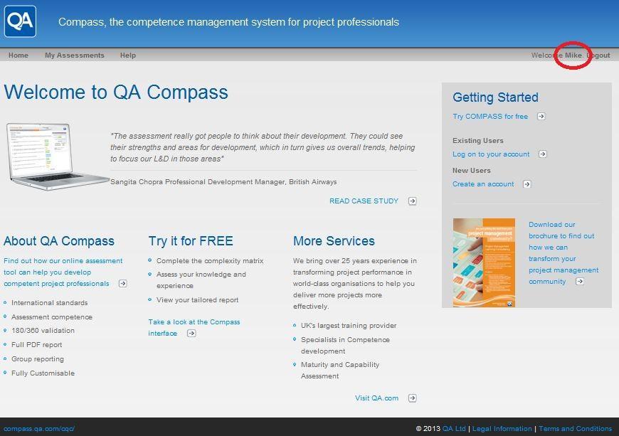 5 1.2 How to access COMPASS To access COMPASS, open your web browser and type: compass.qa.com into the address bar and click RETURN.