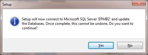 If the install cannot connect to the SQL Server or has a problem installing the DB objects a message will appearing indicating there was an issue and you are prompted again for the SQL Server