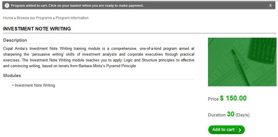 Figure 31: More information about the program Adding to cart 1 To add programs to your shopping cart, click ADD TO CART.