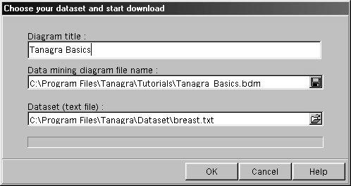 4 Select the text file containing the data you want to explore by clicking on this icon: For this tutorial, choose the file breast.txt, located in TANAGRA subdirectory «Dataset».