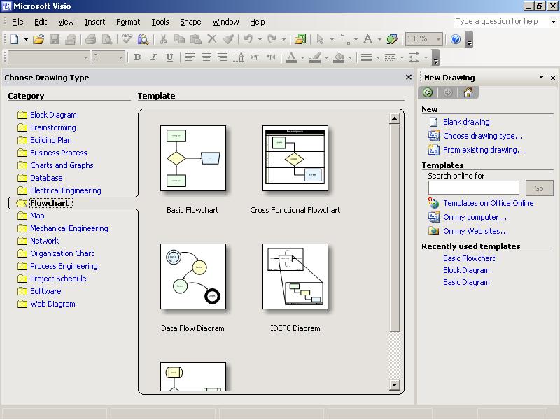 2.2 Step by step Examples 2.2.1 Drawing flowchart using Microsoft Visio 1.