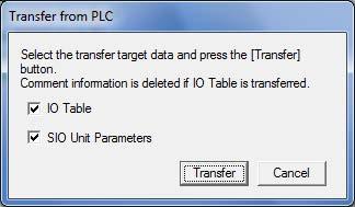 7. EtherNet/IP Connection Procedure 4 The Transfer from PLC Dialog Box is displayed.