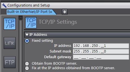 7 The Built-in EtherNet/IP Port Settings Tab Page is displayed in the Edit Pane.