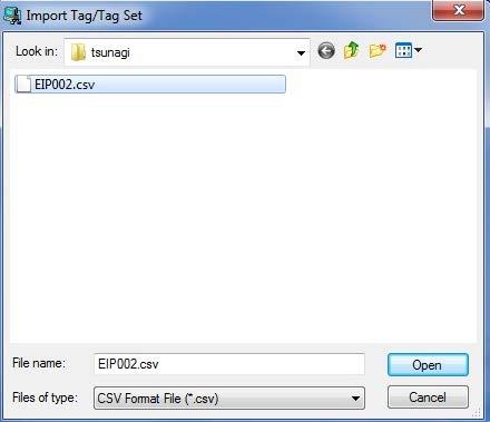 10. Appendix 2 Setting the Tag Data Links Using the Software 4 The Import Connection Configuration Dialog Box is displayed. Select EIP002.csv and click the Open Button.