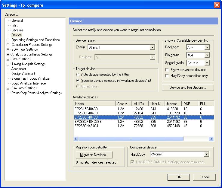Getting Started Figure 2 7. Device Settings Dialog Box 6. Click OK. 7. To compile the design, on the Processing menu, click Start Compilation.