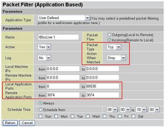 Input 88 ±and 88 ± into Remote Application Ports fields and click Return ±. 2. Click Add ± to create a new rule on the same page. Select Tcp ± in Packet Type field.