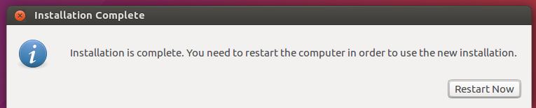 System wants a restart after the installation process After the restart, the Ubuntu starts up (Fig 33).