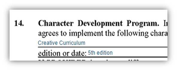 On page 4 paragraph 14 Enter the name of the Character Development program used by your facility on the first line.
