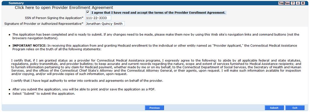 Summary Click the link to open a copy of the Provider Enrollment Agreement.