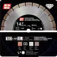 Blades Masonry/ Premium Quality Segmented Blade Offers medium bond cutting on a wide range of base materials Designed for wet or dry cutting GR1214 and GR1414 have 14 mm segments and average 3,500