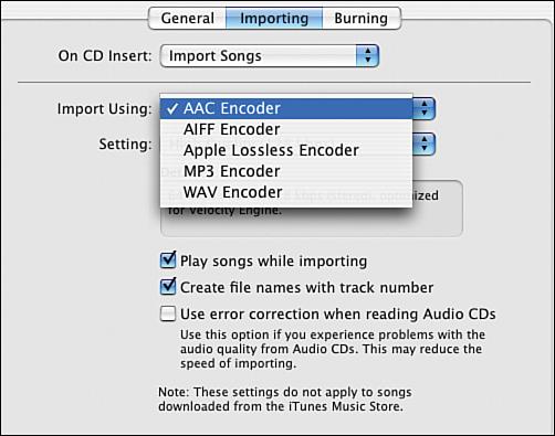 5 6 5 6 Choose AAC Encoder from the Import Using drop-down menu, if it isn t already selected. AAC is a compressed file format that s a higher quality than MP.