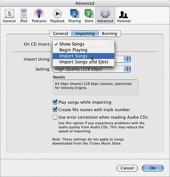 IMPORTING MUSIC FROM A CD itunes can automatically import tracks from your audio CDs, making them available for playback on your computer or transfer to an ipod.