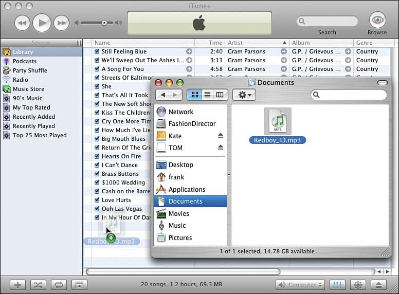 ADDING A FILE FROM YOUR COMPUTER itunes imports any supported audio file you copy from elsewhere on your computer. Formats include AIFF, WAV, MP, AAC, and Apple Lossless.