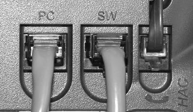Use the included LAN cable; connect one end into the port on the back of the phone labeled SW and connect the other end into any data port on your network (router, switch or wall jack).