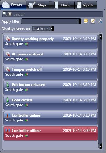 Events list panel: 6 4 7 Search filter: enter text in here to filter the list by these keywords.