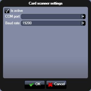 Card scanner settings window Is active: Enables the configuration of the card scanner.