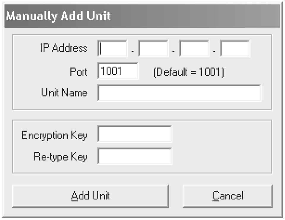Step 2: Add units, Manually (WAN) Use the (WAN) function to add units manually from remote subnets into the software.