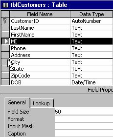 12 Microsoft Access 2002 Lesson 1-4: Inserting, Deleting, and Reordering Fields Figure 1-5 The procedure for changing the order of fields in a table. 1. Select the row you want to move by clicking its row selector 2.