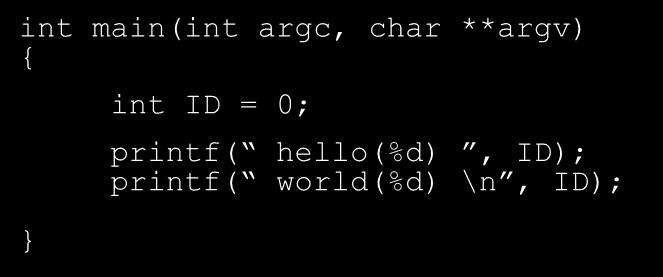 A multi-threaded Hello world program Starting point: sequential hello