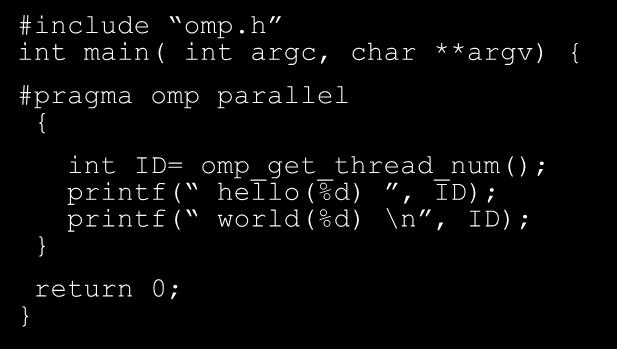 ID); printf( world(%d) \n, ID); A multi-threaded Hello world program