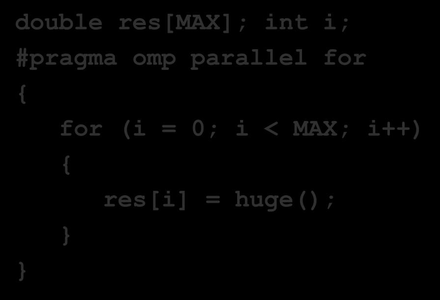 for for (i = 0; i < MAX; i++) { res[i] = huge(); } } double res[max]; int i;