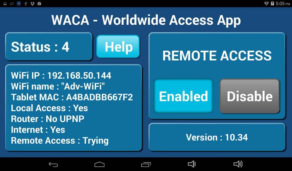 4. To disable remote access, press the Disable button once & the button will turn blue.