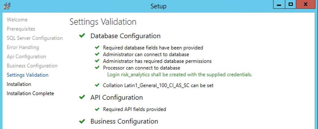 18. In the Settings Validation page, click Validate. 19. Click Next.
