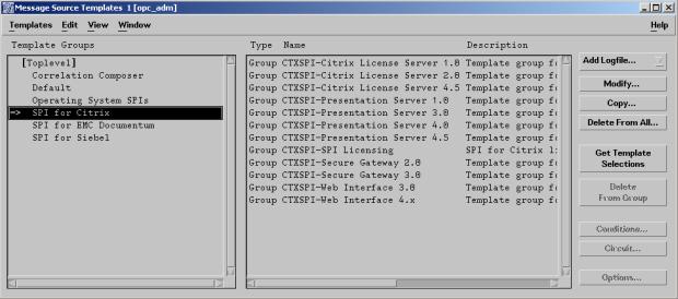 Figure 2. Message Source Templates N O T E Refer to SPI for Citrix User s Guide for detailed information about Applications and Application Groups as well as Templates and Template Groups.