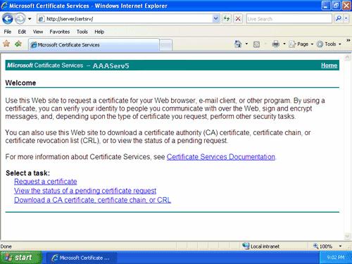 Certificate management Generate certificates for AAA using third-party CA 1 Launch the Internet Explorer and type http://<hostname>/certsrv, to connect to the Certificate Services server.