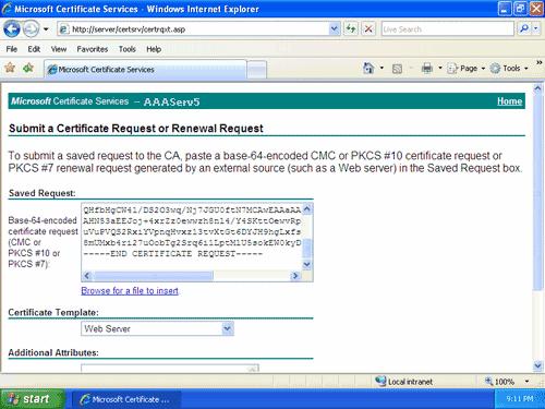 Certificate management Generate certificates for AAA using third-party CA Figure 15-8 Submit a Certificate Request or Renewal Request 5 Copy the certificate information from the Certificate Info