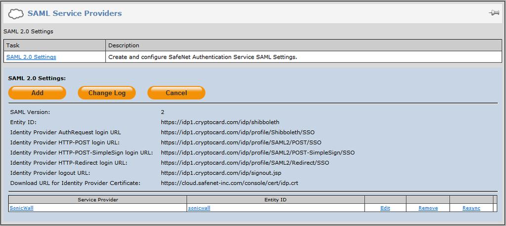 Enabling SAML Services in SafeNet Authentication Service After SonicWALL Secure Remote Access has been added to SafeNet Authentication Service (SAS) as a service provider, the users should be granted