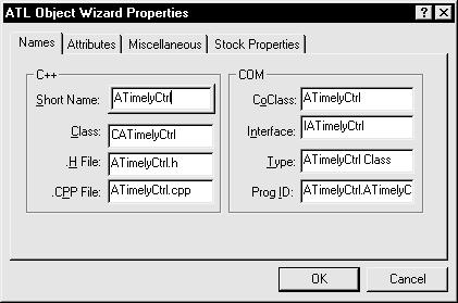 Figure 4: After you complete the Short Name field, the ATL Object Wizard fills in the rest of the text boxes Click the Attributes tab to set the COM options for