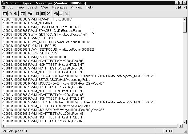 Chapter 09: Testing and Debugging the Solution Figure 14: You can select the types of messages that you want to log from the Messages view in Spy++ Exercise 9.3 Using Spy++ 1.
