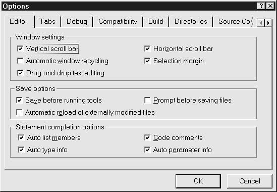 Chapter 11: Maintaining and Supporting an Application Figure 1: Choose syntax features from the Options dialog box The Auto List Members option will display a list of methods and properties when you