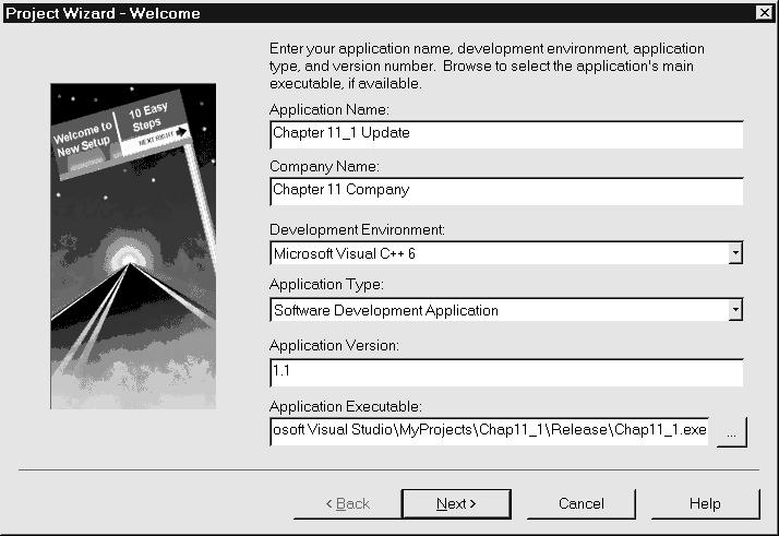 Chapter 11: Maintaining and Supporting an Application Figure 13: Enter the information about your application on the Welcome screen 9. Click the Next button.