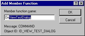 Figure 40: The Add Member Function dialog box suggests a name for the new member function when you click the Edit Code button, ClassWizard will close and you'll be taken to the source code editor in
