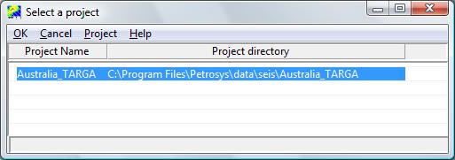 If you cannot see this project in the dialogue box it can be added to the list by selecting Project/Add and browsing to the directory in which the