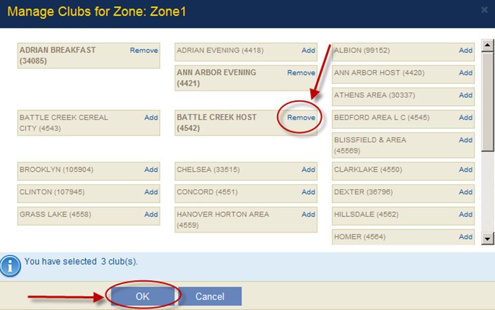 Once the club has been removed from the original zone, scroll to the new zone on the Regions and Zones page.